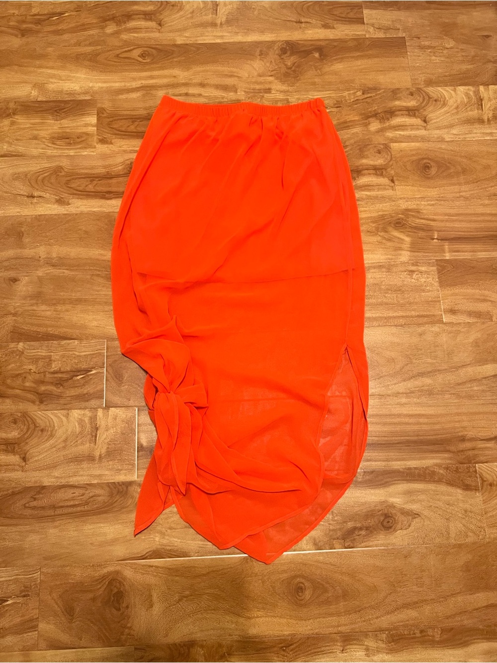 Soprano Orange Asymmetrical Tie-Side Midi Skirt